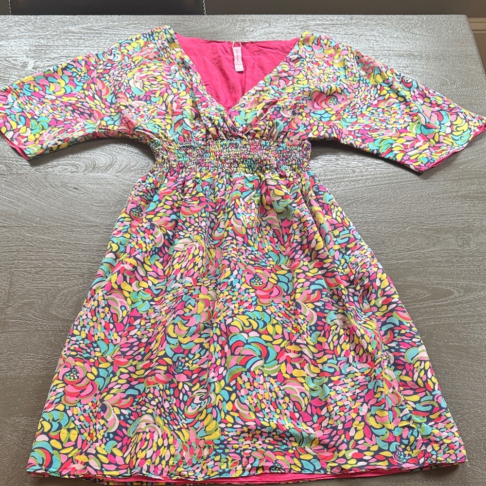 Lilly Pulitzer Silk Floral Kimono Style Dress, size S, 35” shoulder to hem
